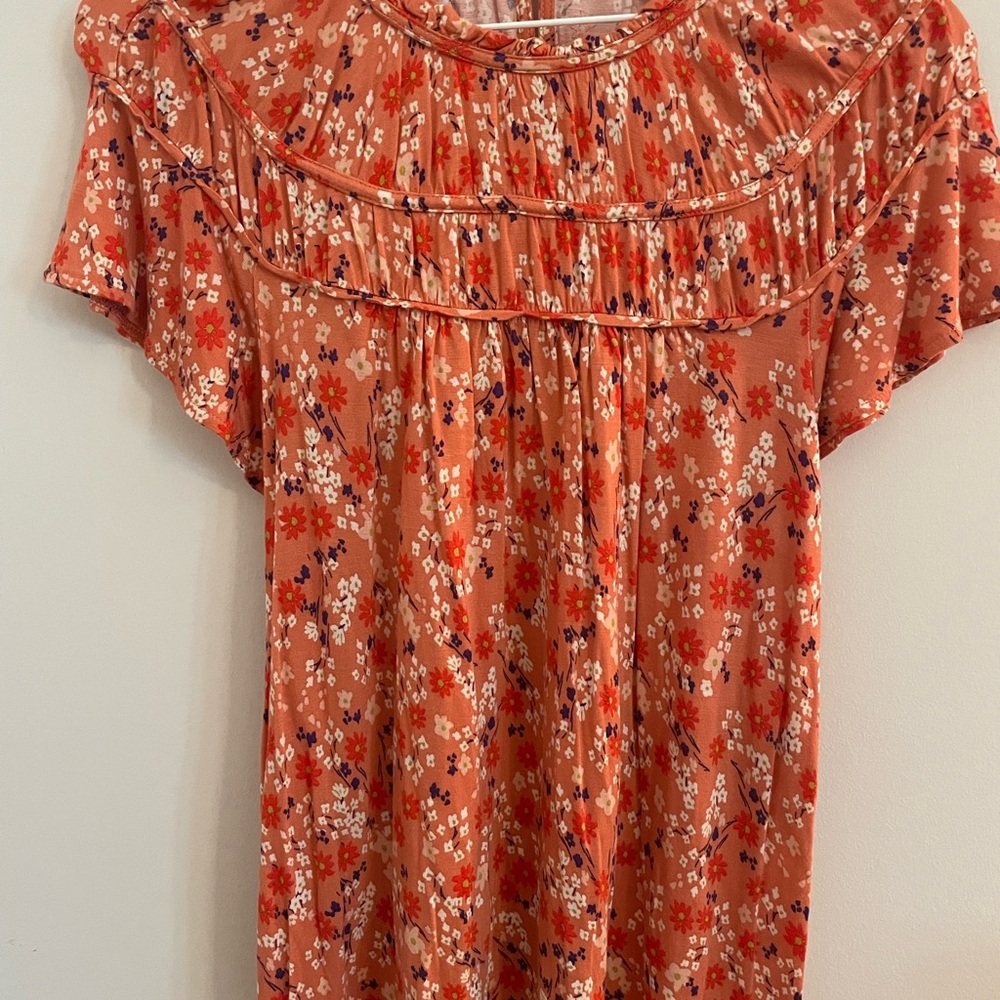 LOFT Orange Flutter Sleeve Blouse with Ruffled Details